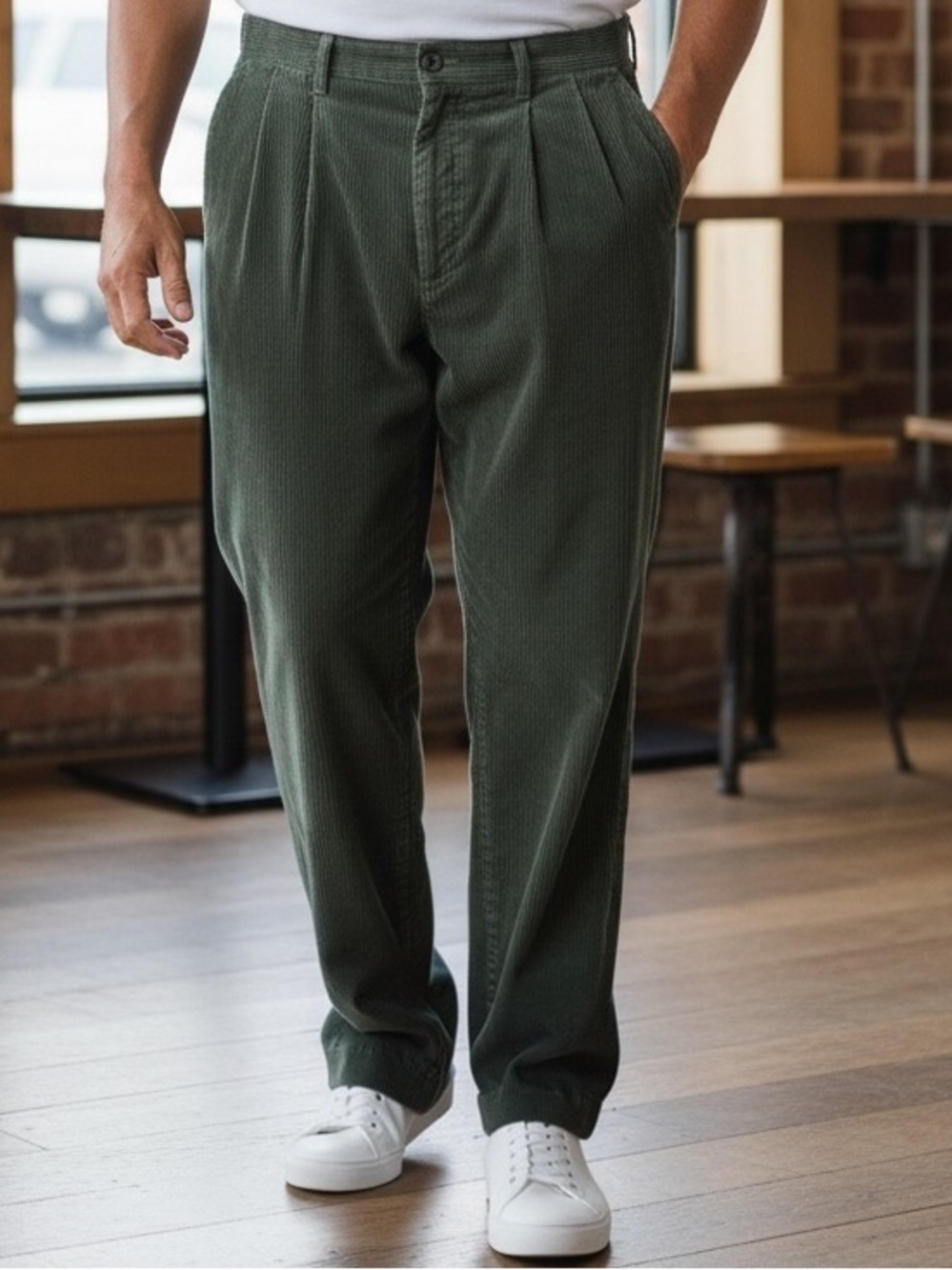 RALPH LAUREN COTTON OLIVE WIDE WHALE CORDUROY TROUSERS METAL ZIPPER GRANDPA CORE
